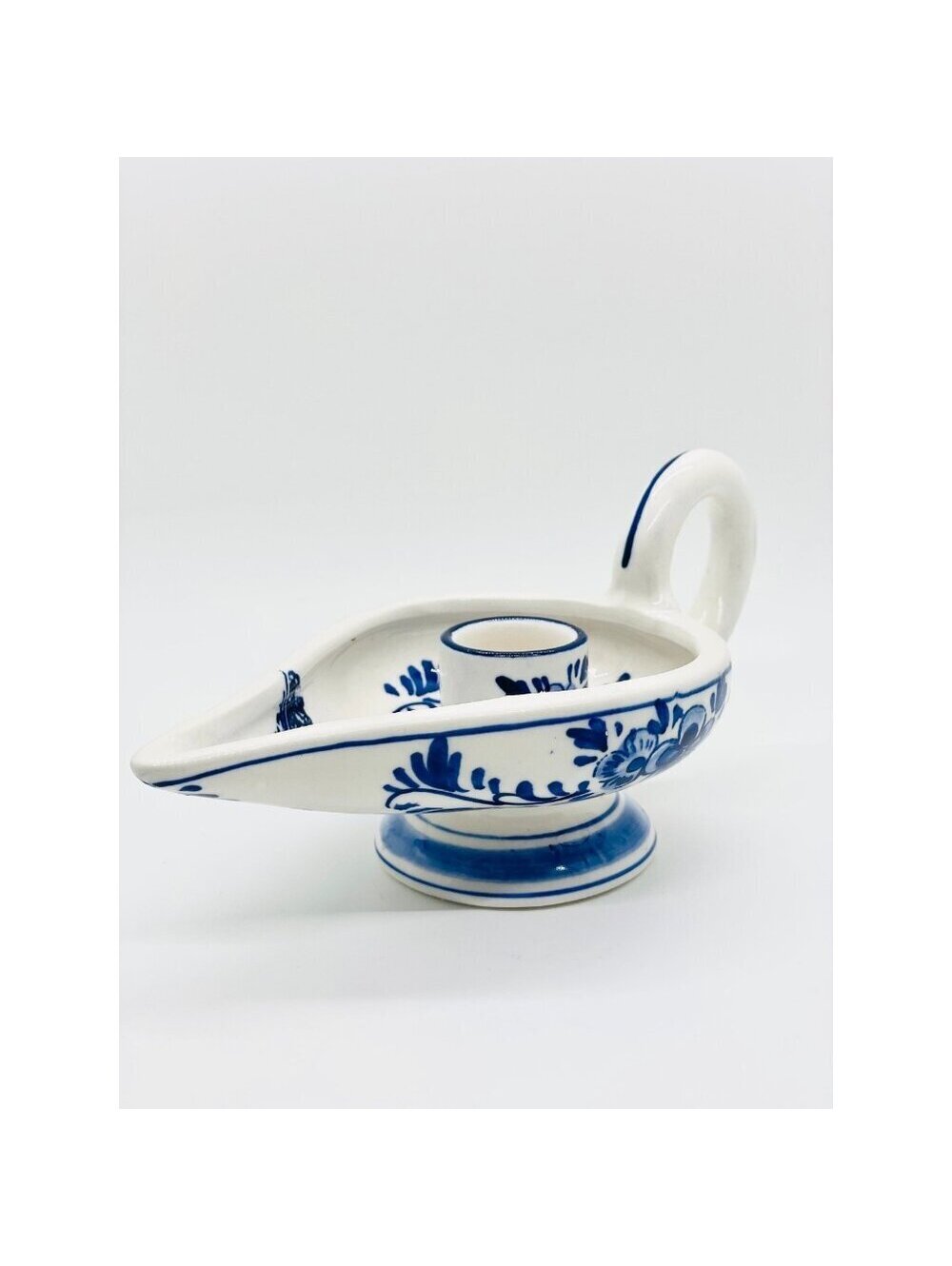 Vintage Delft Blue Oil Lamp Candle Holder Made in Holland Hand Painted Dutch